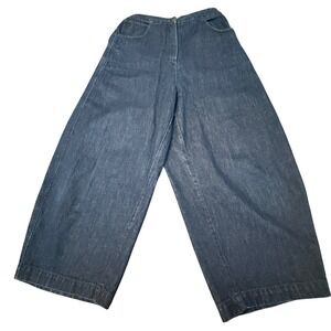 Cordera Womens One Size Baggy Denim Trousers Indigo Wide Leg Elastic Waist Pants